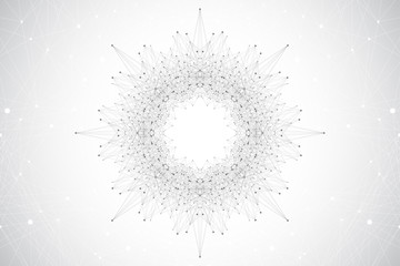 Fractal element with connected lines and dots. Big data complex. Virtual background communication or particle compounds. Digital data visualization, minimal array. Lines plexus, illustration.