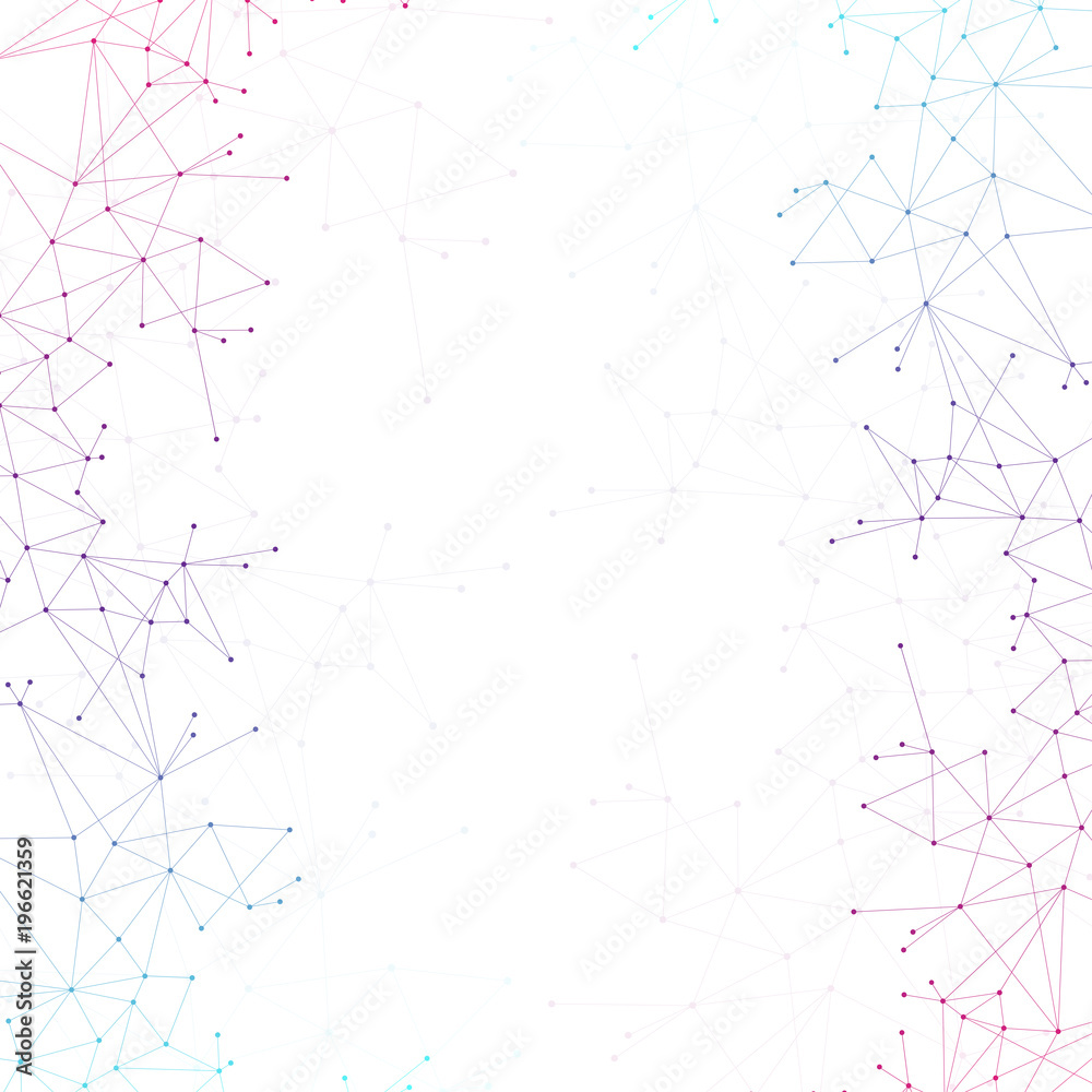 Poster Molecule DNA and communication background. Connected lines with dots. Geometric abstract composition neuron. Concept science, chemistry, biology, medicine, technology, illustration