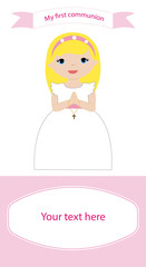 Communion Reminder Blonde girl with white and pink dress
