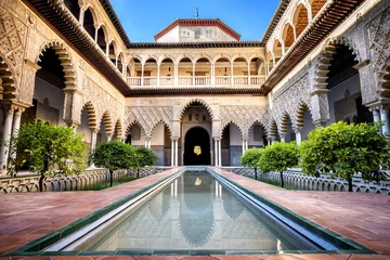 SEVILLE, SPAIN: Real Alcazar in Seville. Patio de las Doncellas in Royal palace, Real Alcazar (built in 1360), Spain © Massimo Santi