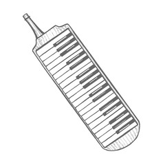 Melodica. Musical Instrument in Hand Drawn Style for Surface Design Fliers Prints Cards Banners. Vector Illustration