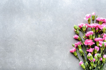 Fresh spring flowers bouquet on gray background, wedding invitation, mockup