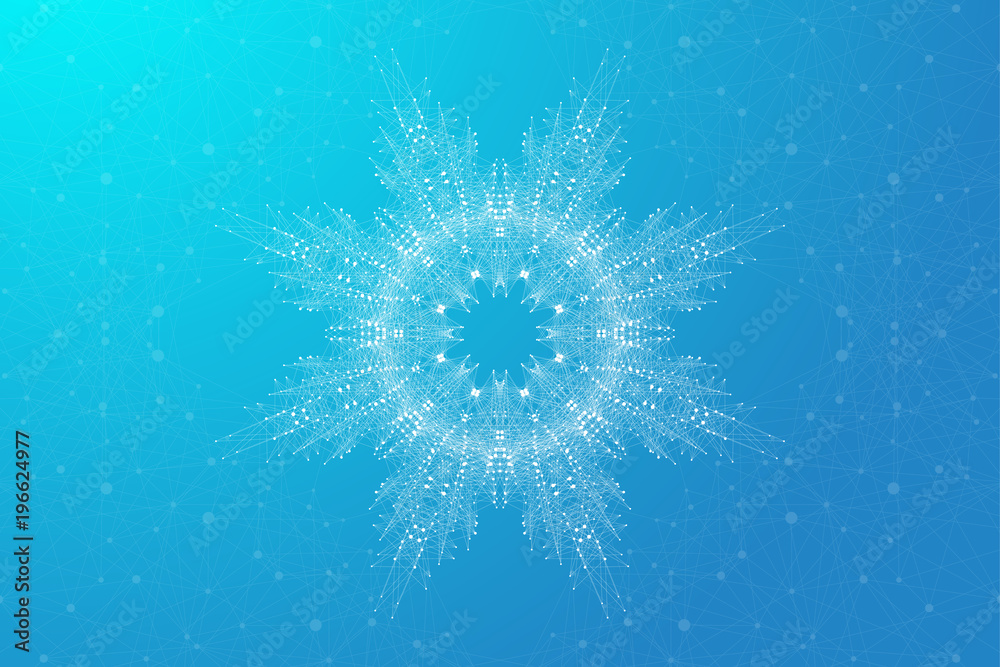 Poster geometric abstract round form with connected line and dots. graphic composition for medicine, scienc