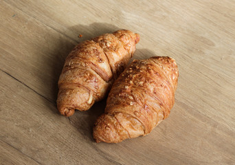 French Ham and cheese Croissant on wooden background
