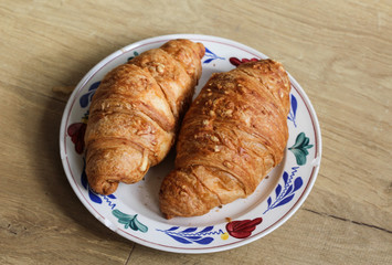 French Ham and cheese Croissant on wooden background