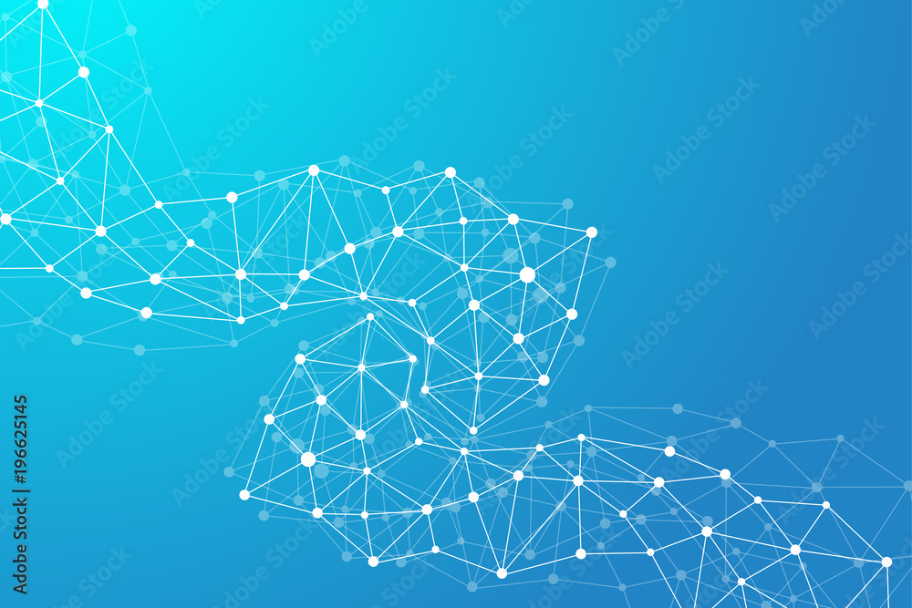 Poster Structure molecule atom dna and communication background. Concept of neurons. Connected lines with dots. Illusion nervous system. Medical scientific illustration.