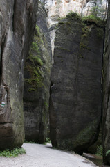 The narrow path among high rocks (Adrspach Rock City)
