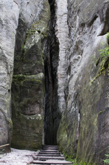 The narrow path among high rocks (Adrspach Rock City)
