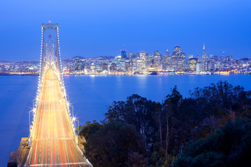 Bay bridge and city skyline, San Francisco, California, USA