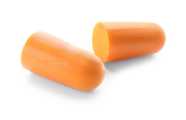 Earplugs on white background. Hearing protection