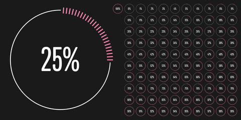 Fototapeta na wymiar Set of circle percentage diagrams from 0 to 100 ready-to-use for web design, user interface (UI) or infographic - indicator with pink