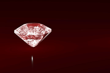 3D pink diamond illustration isolated on dark red background