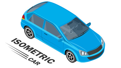 Isometric car is a parallel view of the camera. Vector illustration.