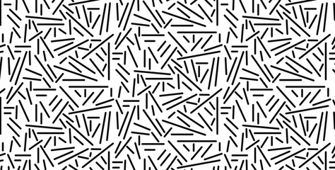 Vector illustration of a seamless black pattern of scattered sticks, isolated on a white background