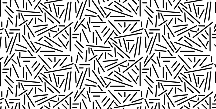 Vector illustration of a seamless black pattern of scattered sticks, isolated on a white background