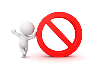 3D Character waving and leaning on prohibition symbol