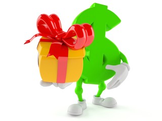 Dollar character holding gift