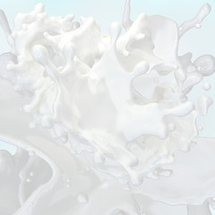 White liquid fresh milk, yogurt waves splash isolated on light background. Glossy shining milk shake, vegan almond milk, soy, oat, coconut milk, yogurt, cream, shampoo. Liquid splashing 3D dairy