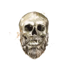 Dekokissen Human Skull - Male. Watercolor Illustration. © nataliahubbert