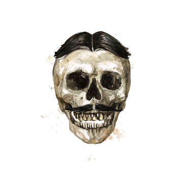 Human Skull - Male. Watercolor Illustration.