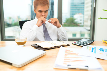 Business man calculating budget numbers, Invoices and financial adviser working.