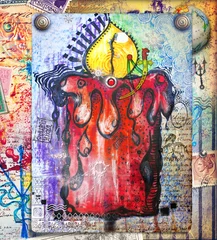 Türaufkleber Mystische und psychedelische Kerze mit esoterischen und mysteriösen Manuskripten und Zeichnungen © Rosario Rizzo