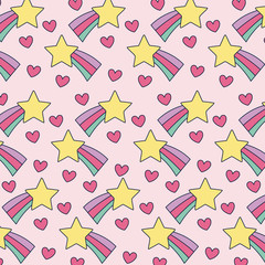 shooting stars and hearts background, colorful design vector illustration
