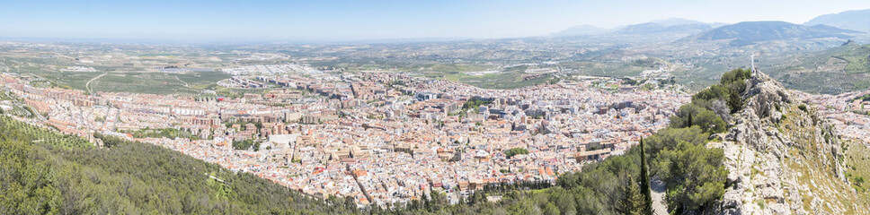 Fototapeta na wymiar Panoramic Jaen city view from Santa Catalina Castle, Spain