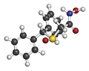 Adrafinil drug molecule (withdrawn). 3D rendering. Atoms are represented as spheres with conventional color coding: hydrogen (white), carbon (grey), oxygen (red), nitrogen (blue), sulfur (yellow).