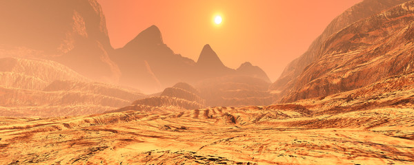 3D Rendering Planet Mars Lanscape