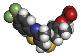 GW501516 (endurobol) performance enhancing drug molecule (illegal). 3D rendering. Atoms are represented as spheres with conventional color coding.