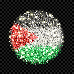 State of Palestine flag sparkling badge. Round icon with Palestinian national colors with glitter effect. Button design. Vector illustration. One of a series of signs