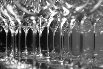 Detail in black and white of many goblets