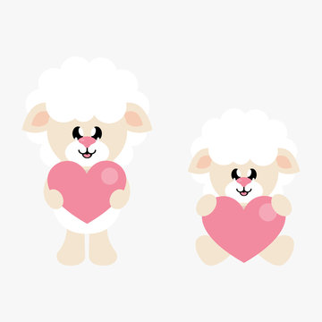 cartoon cute sheep with heart set
