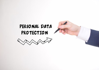 A businessman shows an inscription:PERSONAL DATA PROTECTION