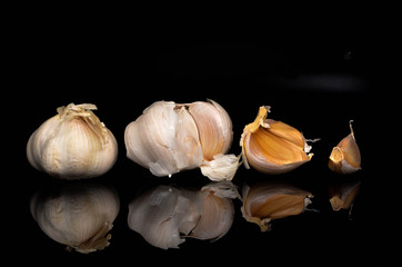 Garlic on a black background.