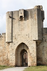 Historic gate and ramparts in the city of Aigues-Mortes, France