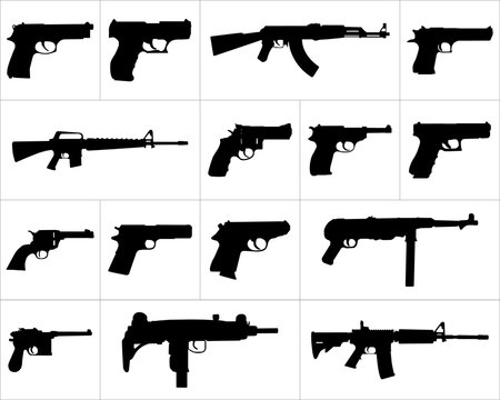 Large and detailed icon set of different weapons
