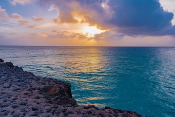 colorful sunset on the coast of the Caribbean Sea Island of Aruba