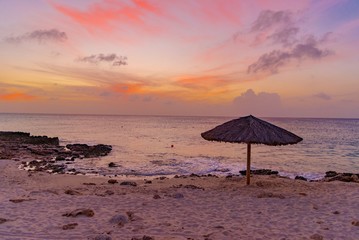 colorful sunset on the coast of the Caribbean Sea Island of Aruba