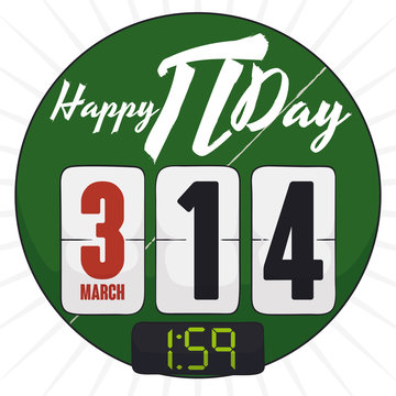 Rounded Chalkboard with Pi Value like Time for Pi Day, Vector Illustration
