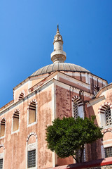 Fototapeta na wymiar Turkish mosque with minaret in Rhodes, Greece.