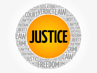 Justice word cloud collage, law concept background