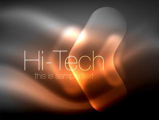 Blurred arrows in dark space. Neon pointers, glass glossy design, abstract shiny techno background, web banner