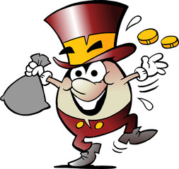Cartoon Vector illustration of a Happy Golden Egg Mascot with lots of Money