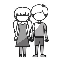 silhouette monochrome shading faceless couple girl with pigtails hair and boy in shorts and taken hands vector illustration