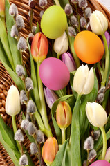 tulipany, Dekoracja, Wielkanoc, motyw świąteczny, pisanki, bukiet