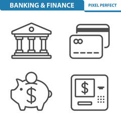 Banking and Finance Icons. Professional, pixel perfect icons depicting various banking, finance and money concepts. EPS 8 format.