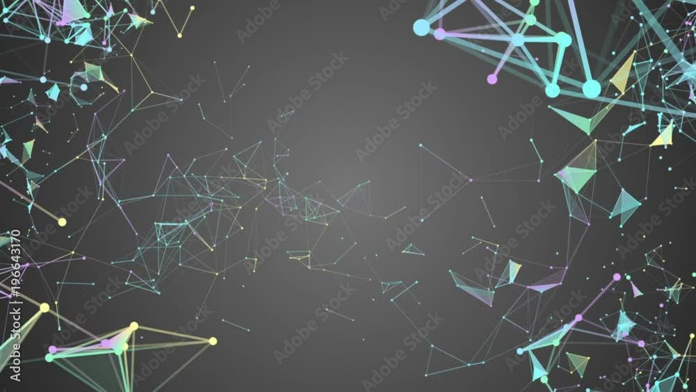 Poster triangles, lines and points. constellation of particles. processes of system transformation. molecul
