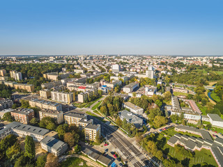 Lublin - krajobraz miasta z lotu ptaka. Zabudowania i okolice ulicy Muzycznej w Lublinie.